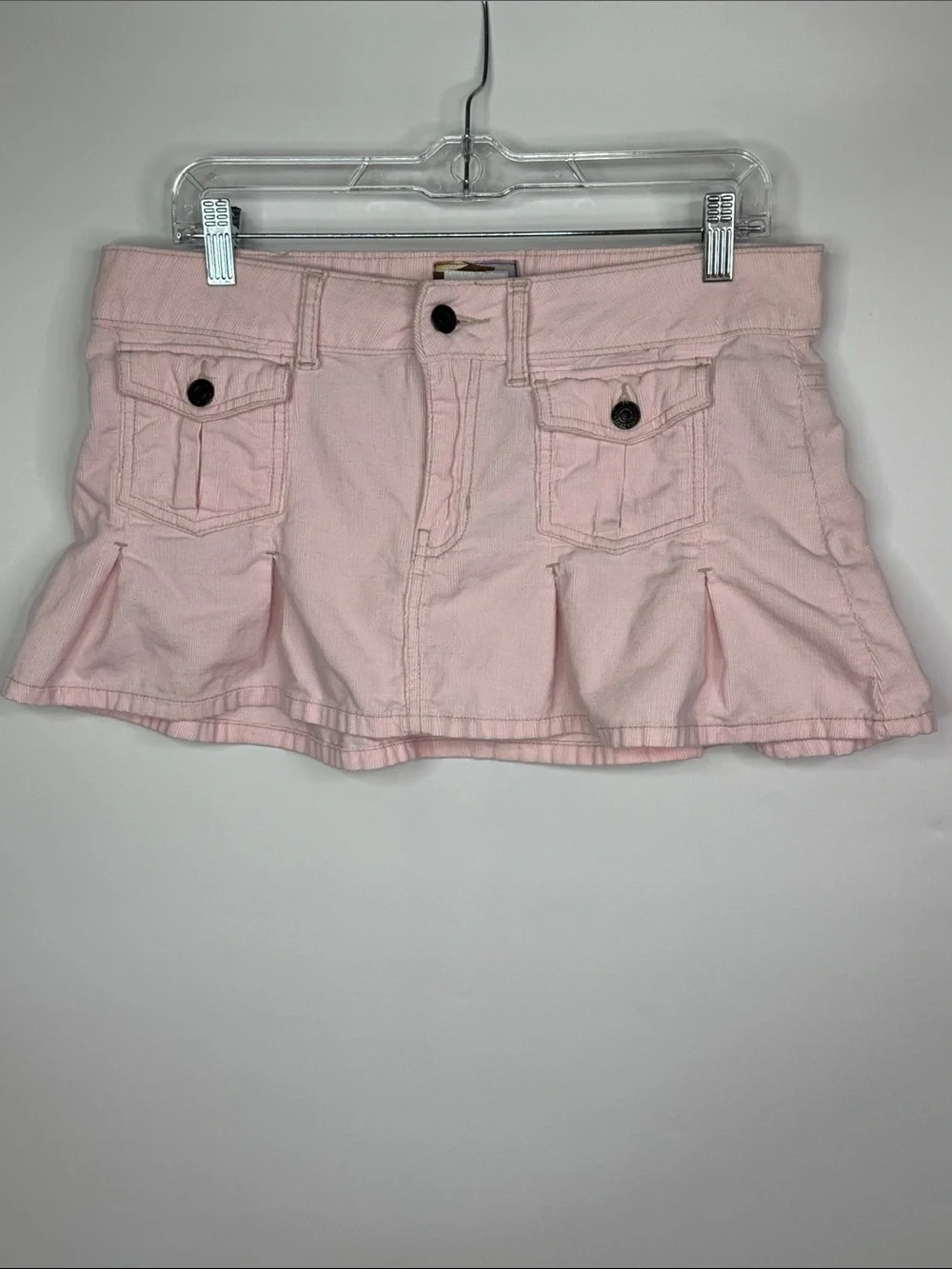 Hollister Pink Corduroy Low Rise Mini Skirt Y2K Flat Pocket Size 11